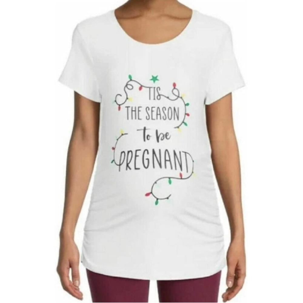 🆕 Time and Tru Maternity Tis The Season To Be Pregnant Christmas Ruched Shirt XL